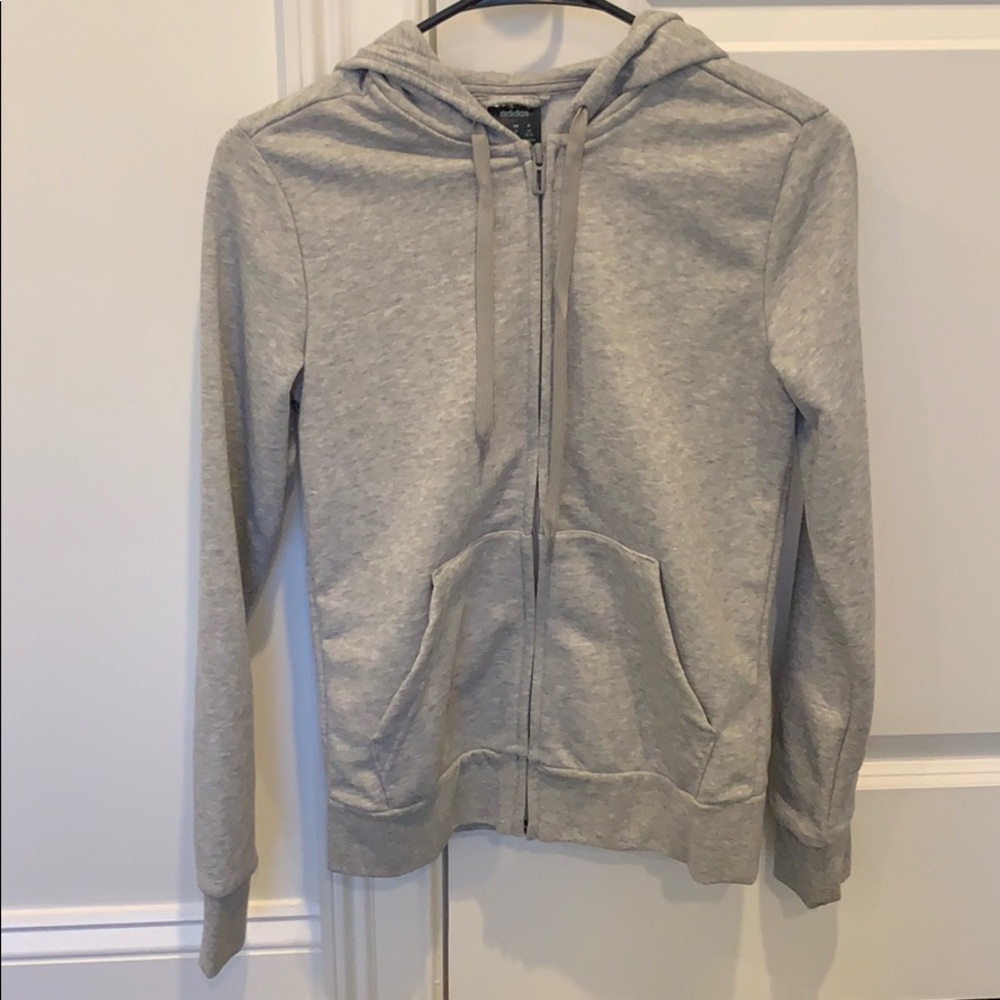 Adidas zip up sweatshirt with pink lettering